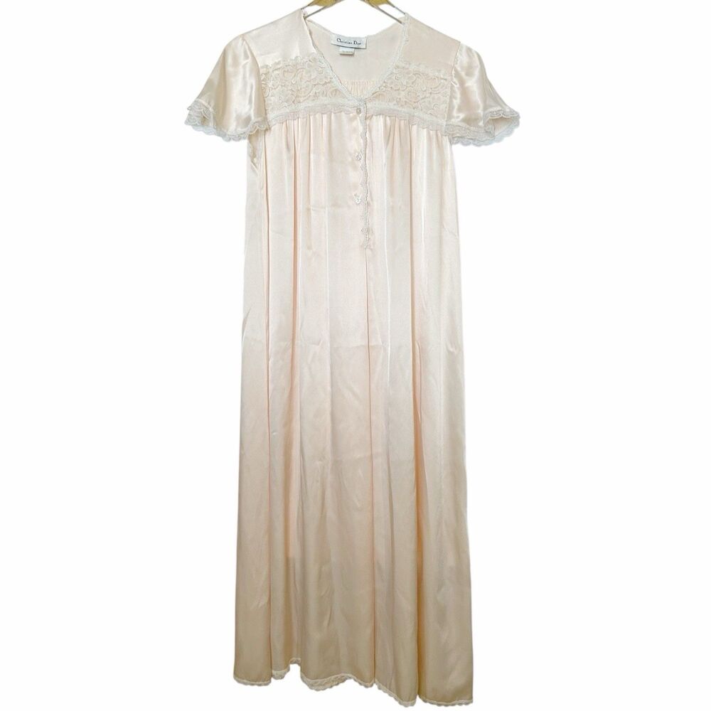 Christian Dior Vintage VTG Silky Nightgown Sz Small  Lace Bridal Lingerie 70/80s